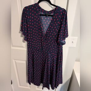 torrid flutter sleeve Navy Dress with Red Heart Pattern 2x